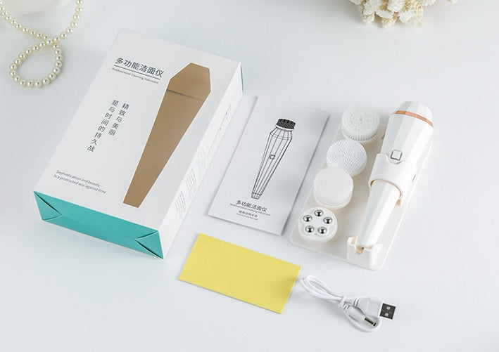 4 In 1 USB Rechargeable Electric Facial Cleansing Brush Soft Skin Care Portable Massager