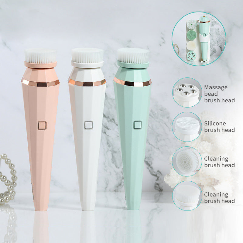 4 In 1 USB Rechargeable Electric Facial Cleansing Brush Soft Skin Care Portable Massager